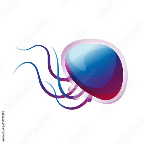 Swimming jellyfish with evolving tentacles. Gradient logo in orange and purple tones isolated on a white background