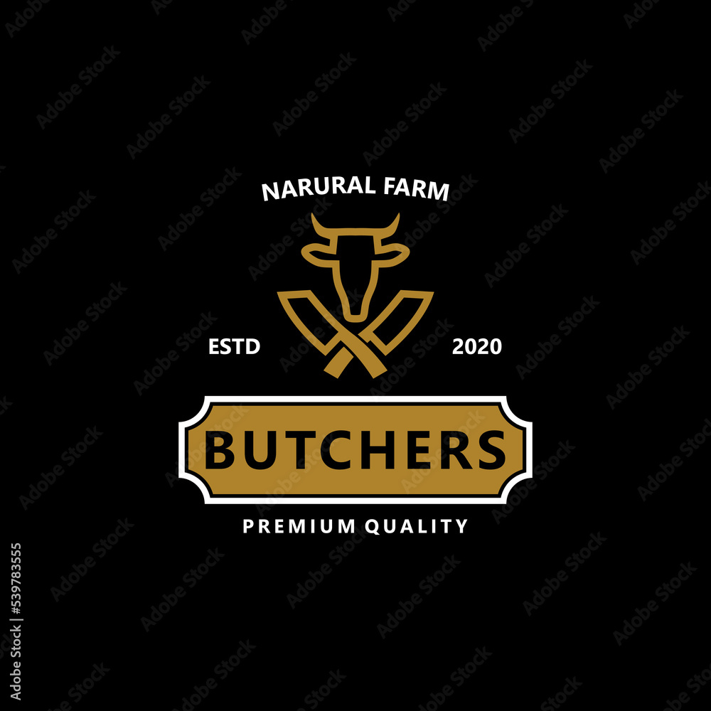 Obraz premium Butchery Vintage Badge Logo Vector Simple
