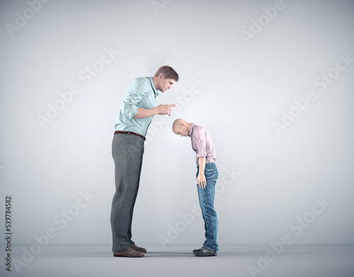 Big boss pointing to a worker. Social hierarchy and superior concept