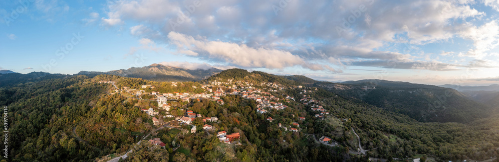 Greece village Kosmas on mountain Parnonas aerial panorama, Peloponnese