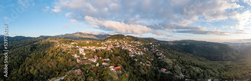 Greece village Kosmas on mountain Parnonas aerial panorama, Peloponnese