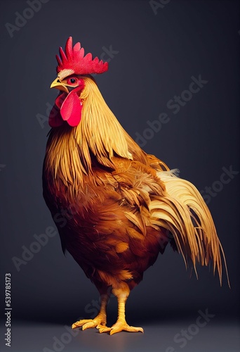 Vertical 3D rendering illustration of a rooster chicken photo