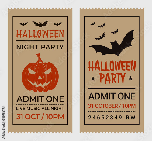 Vintage halloween party invitation ticket pass style card vector template. Great design for halloween party, menu or invitation