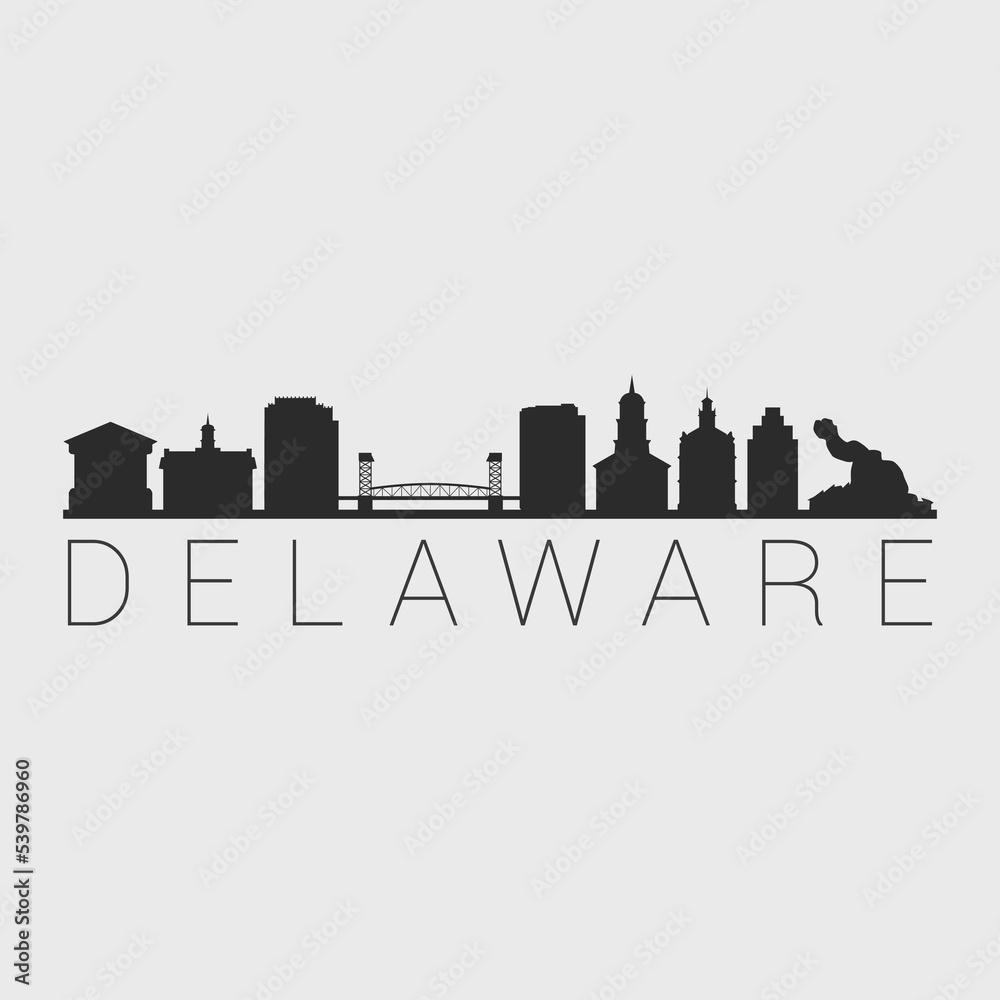 Delaware, USA City Skyline. Silhouette Illustration Clip Art. Travel Design Vector Landmark Famous Monuments.