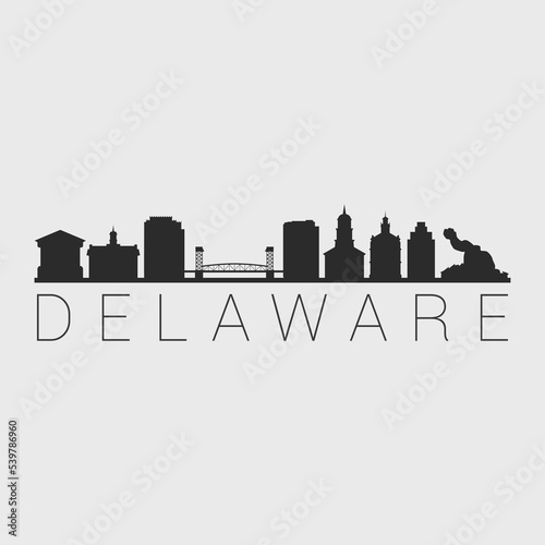 Delaware, USA City Skyline. Silhouette Illustration Clip Art. Travel Design Vector Landmark Famous Monuments.