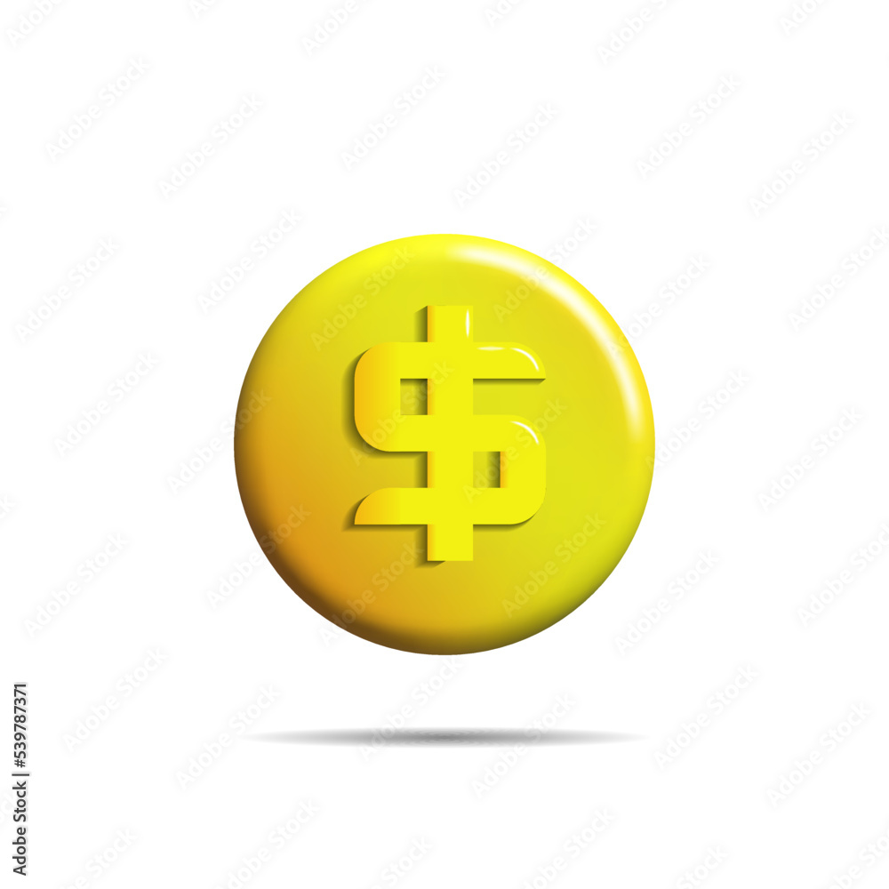 Gold coin 3D realistic illustration. Vector illustration cartoon design. Gradient Coin. Gold dollar. Isolated on white background. Donat icon. Giving, receiving money. Gold coin 3D realistic illustration. Vector illustration cartoon design. Gradient Coin. Gold dollar. Isolated on white background. Donat icon. Giving, receiving money.
