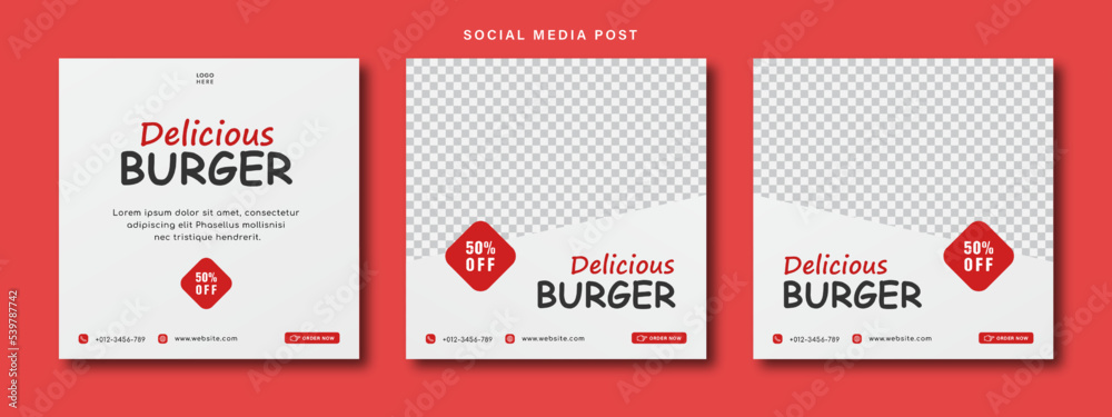 Naklejka premium Template Design of Food, Good for Social Media Post, Banner Food, Burger Template 