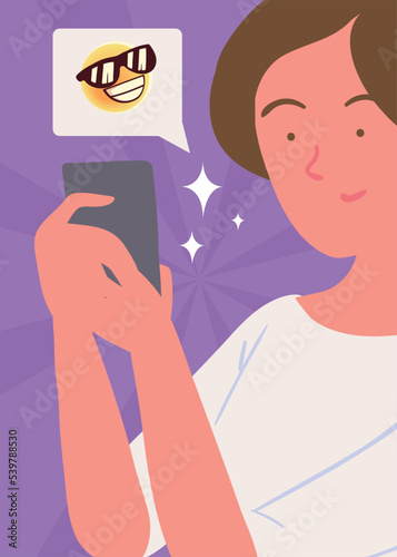 smiling woman using smartphone