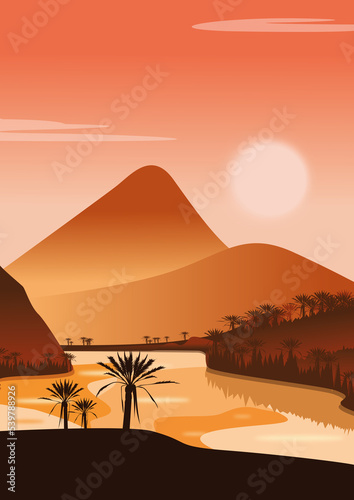 sunset in the desert illustration 