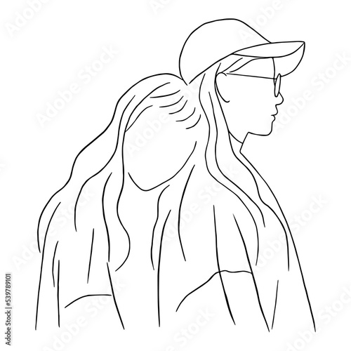 Line art minimal of lesbian embracing together in hand drawn love concept for decoration, doodle style, LGBTQ