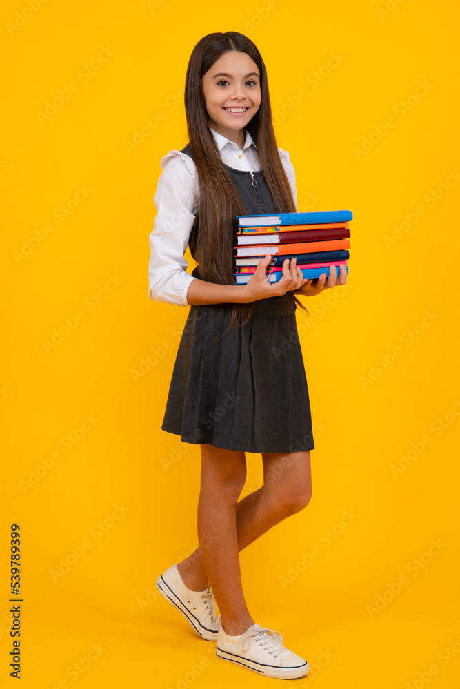 Back to school. Portrait of teenage school girl with books. Children school and education concept. Schoolgirl student. Back to school. Portrait of teenage school girl with books. Children school and education concept. Schoolgirl student.