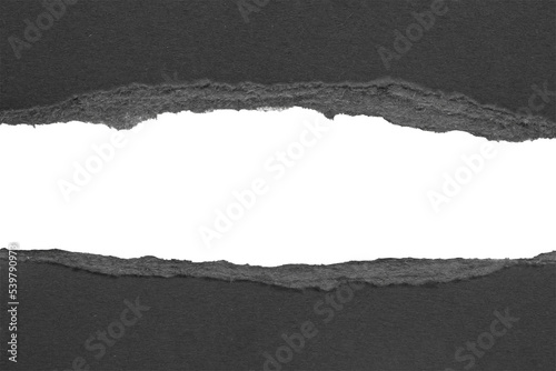 Black ripped paper torn edges strips isolated on white background