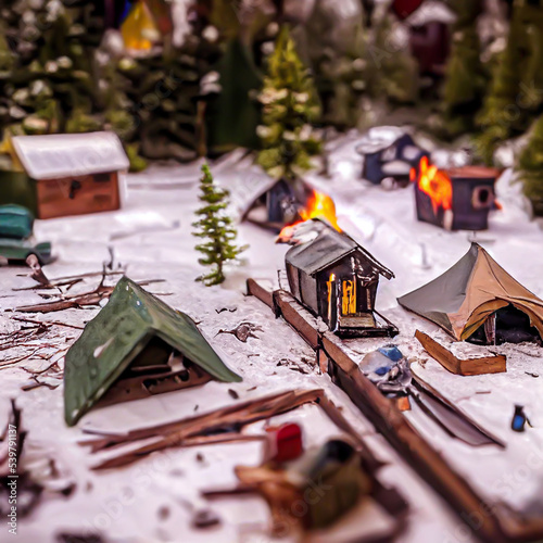 3D renderings of cute camps in the winter forest, cartoon nature scenes, and natural frigid countries scenery like Finland, and Sweden, can be used for travel, landscape, and educational illustration.