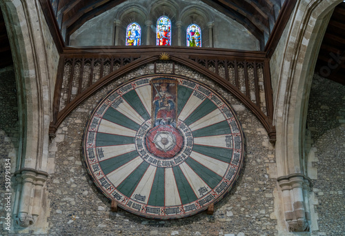 view of the Winchester Round Table from the King Arthur Legend inside the Winchester Castle