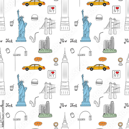 set in New York. Vector illustration. Seamless pattern