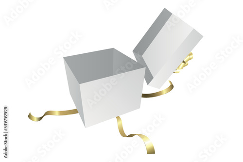 White open gift box with a gold bow - Christmas and birthday present collection