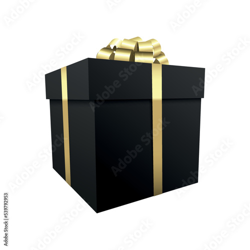 Black gift box with a gold bow - Christmas and birthday present collection