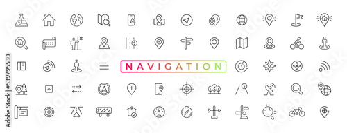Navigation, location, GPS elements - thin line web icon set. Outline icons collection. Simple vector illustration.