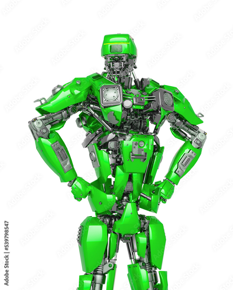 master robot is doing a super pose in white background master robot is doing a super pose in white background