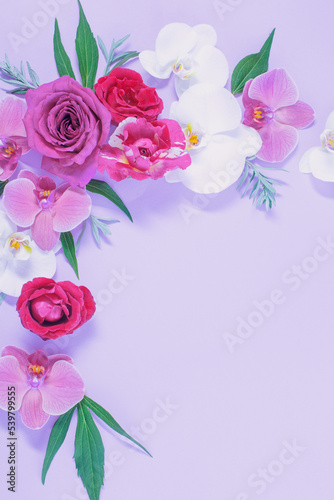 pattern of summer flowers on color paper background