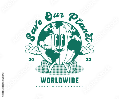  Retro Poster cartoon character of earth Graphic Design for T shirt Street Wear and Urban Style