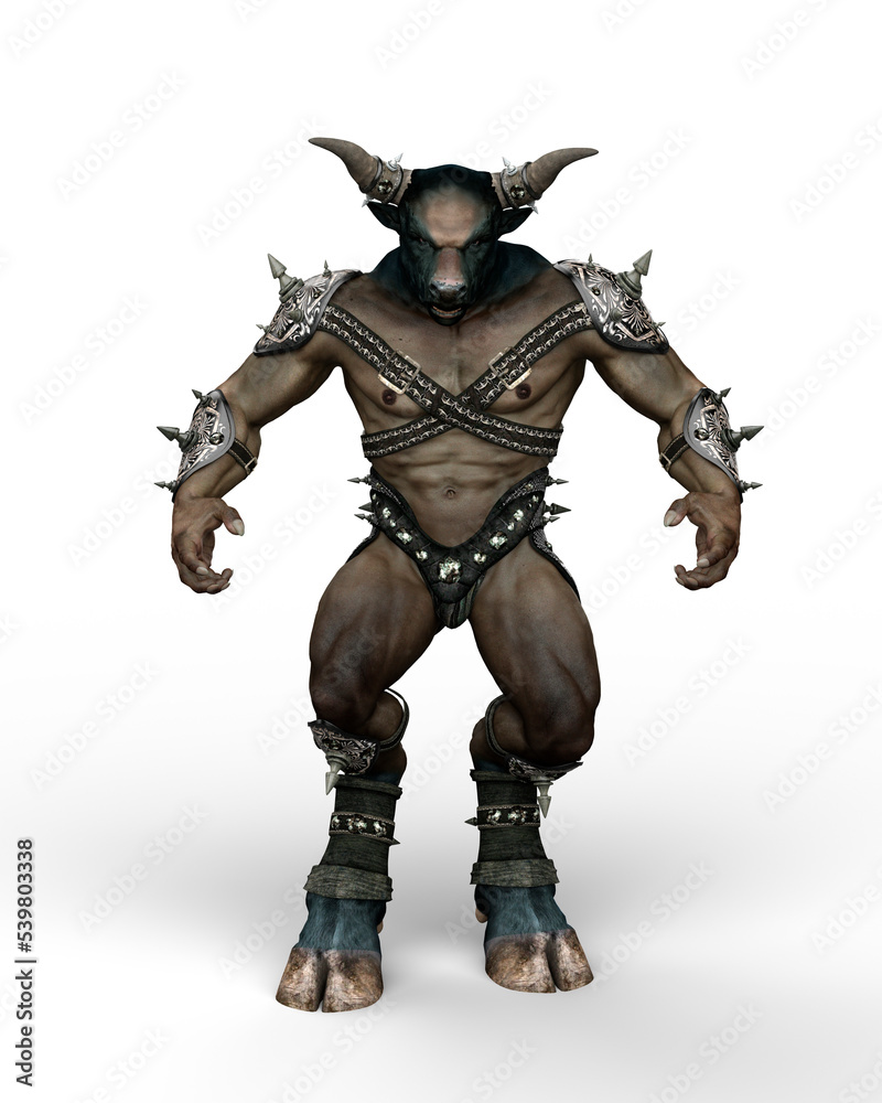 3D illustration of a Minotaur, the mythical part man, part bull creature from Greek mythology isolated on a transparent background. 3D illustration of a Minotaur, the mythical part man, part bull creature from Greek mythology isolated on a transparent background.