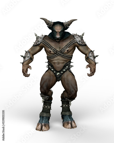 3D illustration of a Minotaur, the mythical part man, part bull creature from Greek mythology isolated on a transparent background.