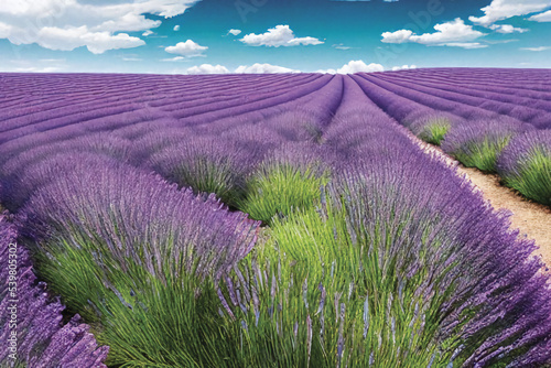 Lavender field  beautiful view  white-maned clouds  fantastic landscape