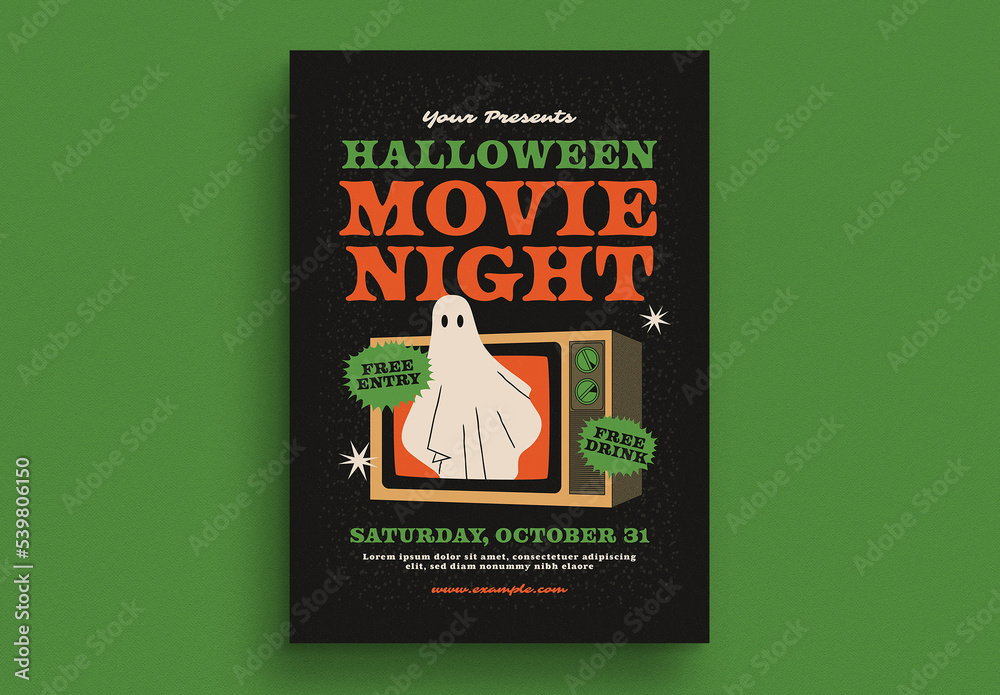 Retro Halloween Movie Night Event Flyer Stock Template | Adobe Stock