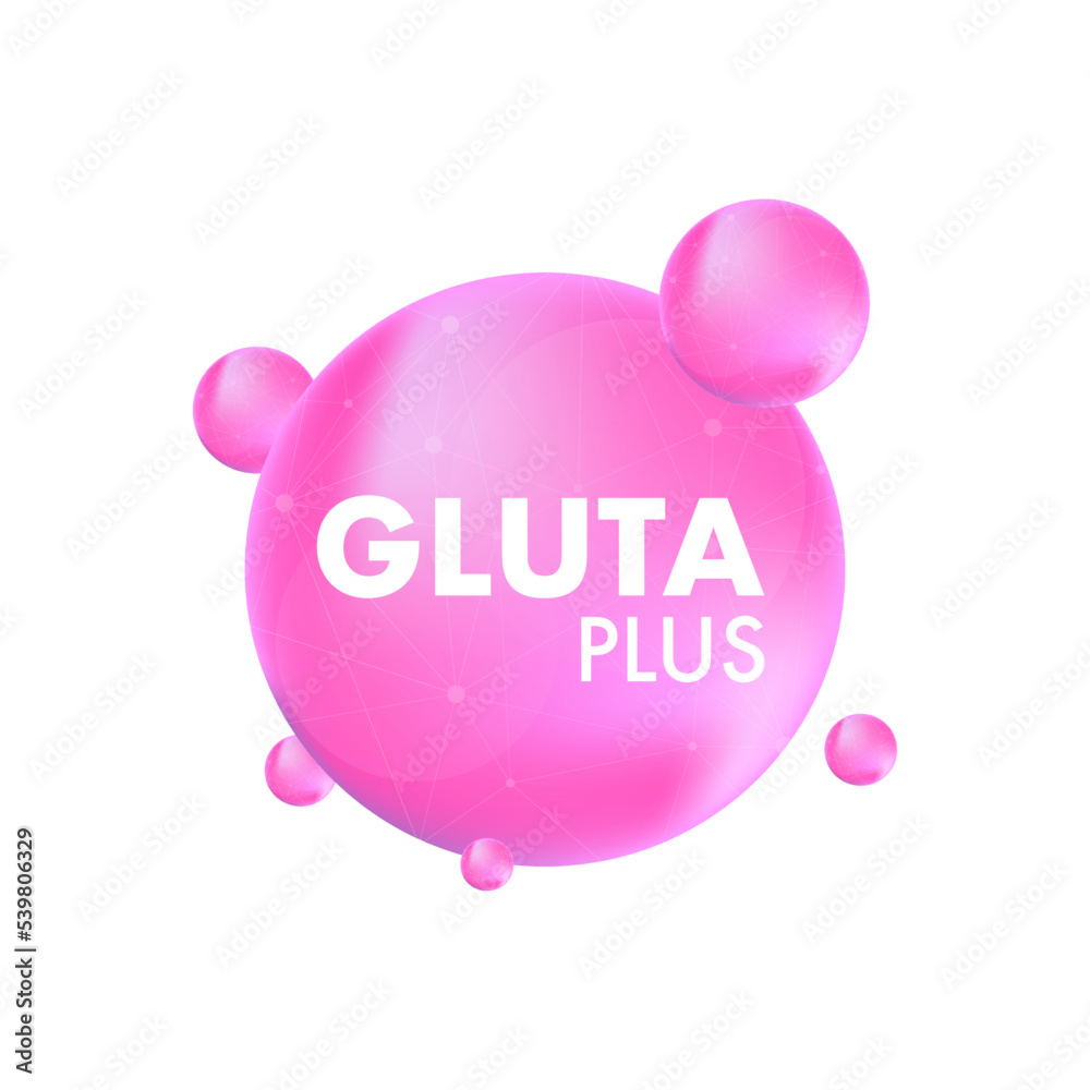 Glutathione chemical formula. Reduced glutathione, GSH. Vitamin solution complex. Vector stock illustration.