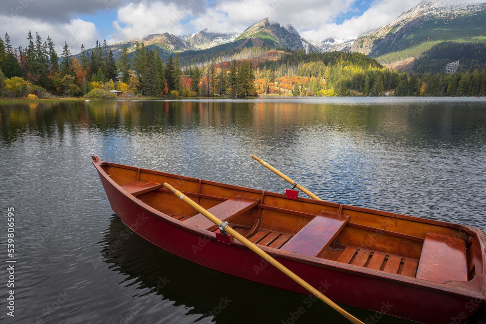 Strbske Pleso beautiful mountain lake in Slovakia in autumn.