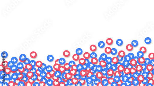 Social media like and heart icons background