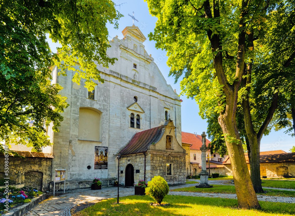 Holy Mary of Mirow sanctuary and Franciscan monastery in historic old town quarter of Pinczow in Poland