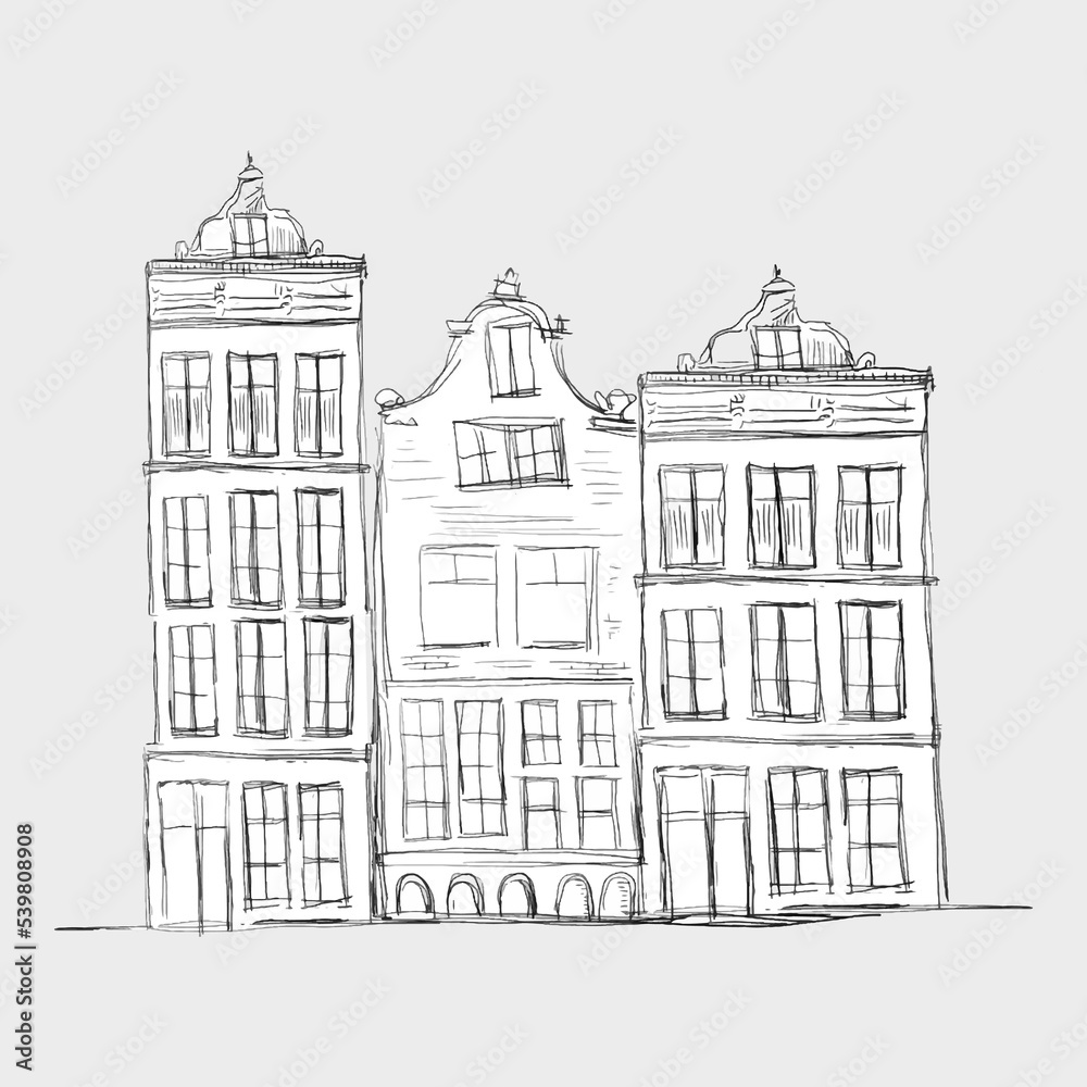 Holland, apartments, architecture, background, balcony, brick wall, building entrance, buildings, sketch, business travel, tourism, capital, cartoon street, city house, city line, city view, cityscape
