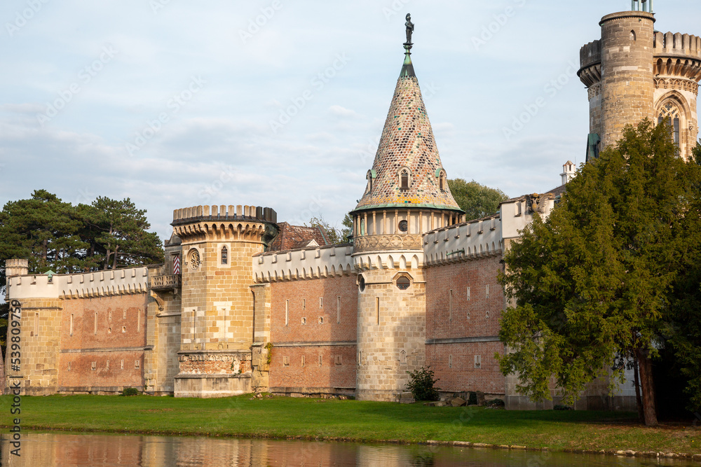 Laxenburg park elements and plants, landscape and architecture at the autumn in Austria