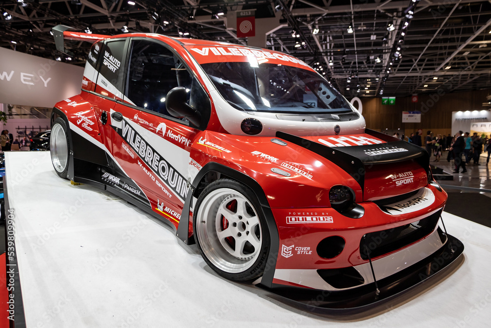 Vilebrequin 1,000PS Fiat Multipla custom race car showcased at the Paris  Motor Show, France - October 17, 2022. Stock Photo | Adobe Stock