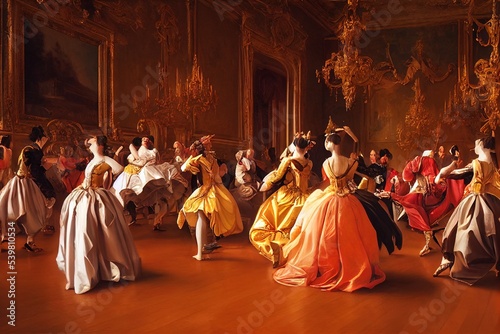 illustration of a dance in the castle of the baroque era