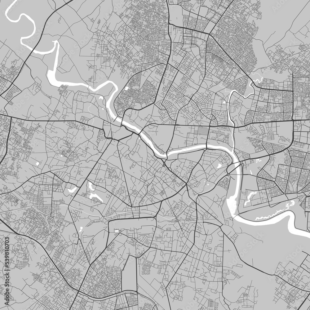 Map of Lucknow city. Urban black and white poster. Road map with metropolitan city area view.