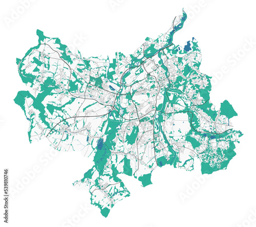 Ostrava map. Detailed map of Ostrava city administrative area. Cityscape panorama illustration. Road map with highways, streets, rivers.