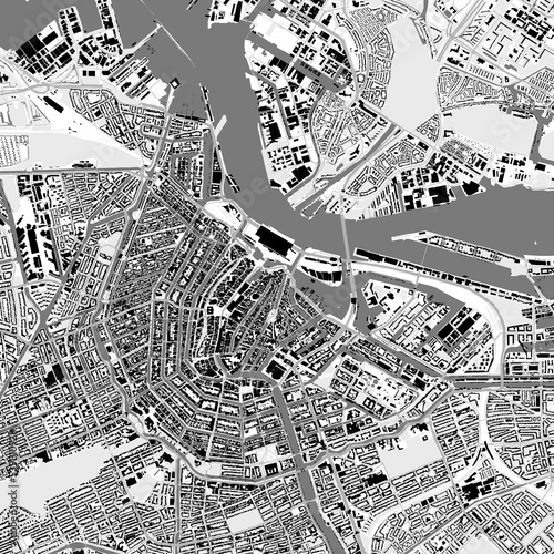 Urban city map of Amsterdam. Vector poster. Black grayscale black and white road map. road map image with roads, metropolitan city area view.