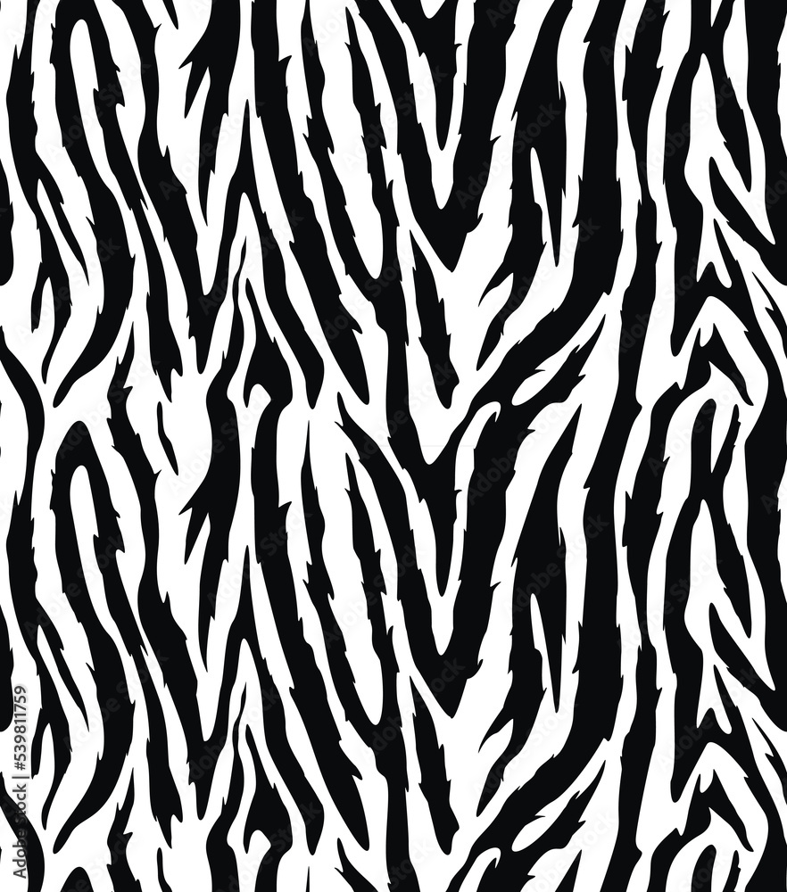 Zebra print vector animal pattern black and white background on textile