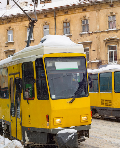 Snow collapse tramways snowplow Lviv photo