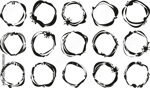 A set of abstract round silhouettes of frames. Different shapes of curbs with an empty center. Sublimation frames are templates.