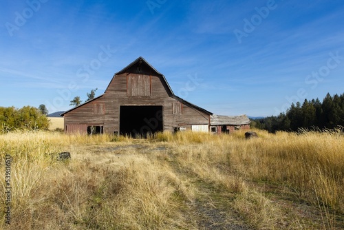 Old barn on a sunny day in Idaho.