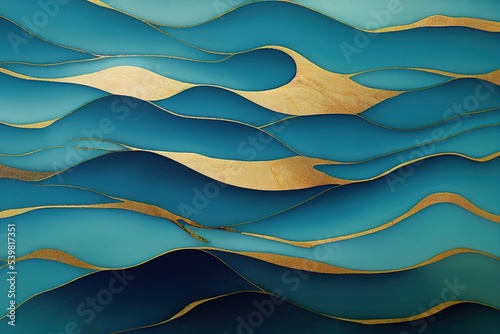 Aqua blue striations water texture background. Repeatable coastal living style waves marble effect. For pool, ocean, sea or river nature material. photo