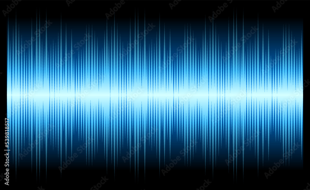 Sound wave lines blue background. Abstract neon illuminated music wave vector illustration 