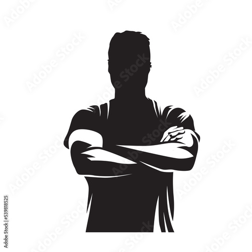 Man with folded arms, abstract isolated vector silhouette, ink drawing