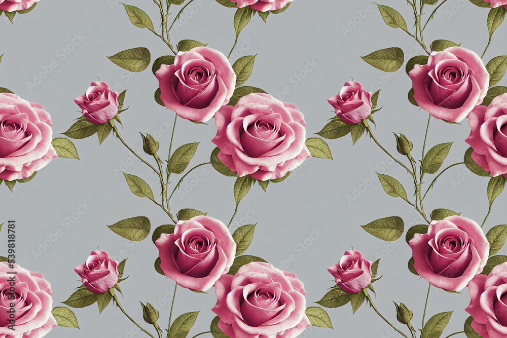 Beautiful roses seamless background. Romantic flowers luxury repeating backdrop. 3D illustration.