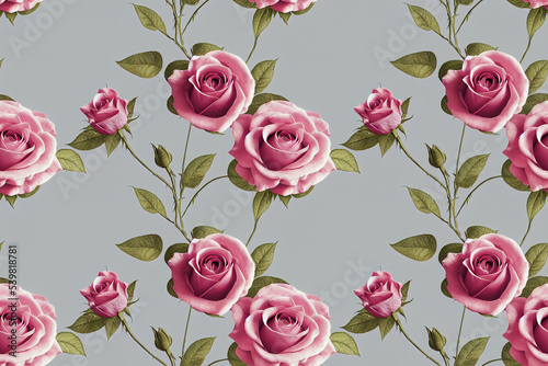 Beautiful roses seamless background. Romantic flowers luxury repeating backdrop. 3D illustration.
