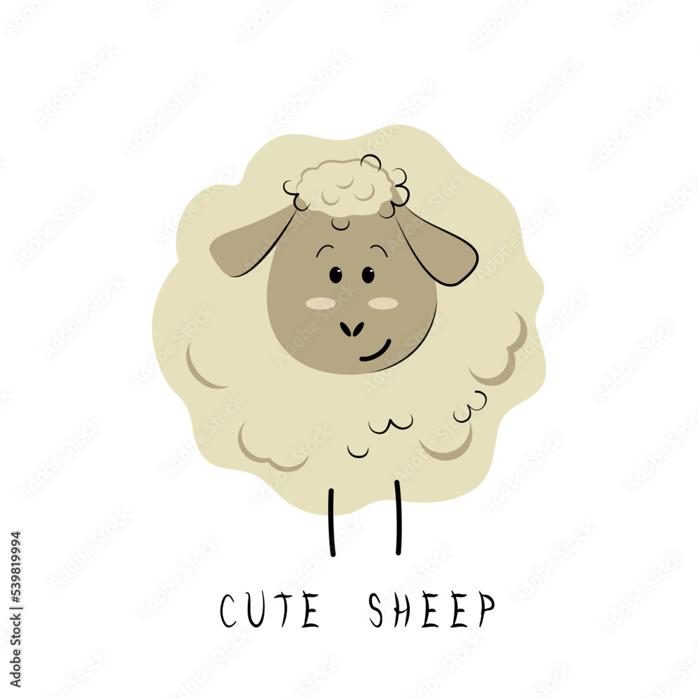 Obraz premium Sweet sheep. Cute lamb character. Sketch vector illustration for logo, label of wool products.